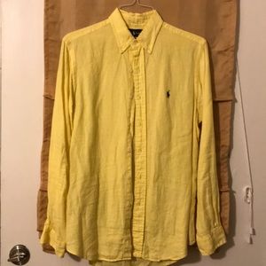 Men’s linen Polo RL long sleeve yellow shirt
